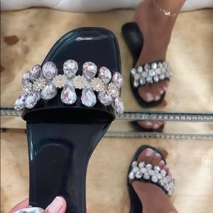 Black Rhinestone Flats